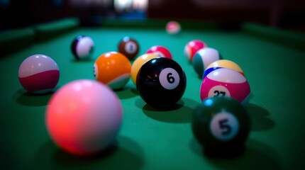 Colorful Billiard Balls on Green Pool Table