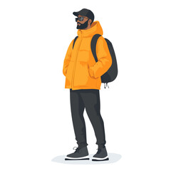 Panama Man Winter Clothes and Style – A Stylish and Cozy Vector Illustration for Cold-Weather Fashion
