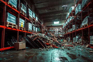 Warehouse chaos after a sudden earthquake disrupts the everyday routine