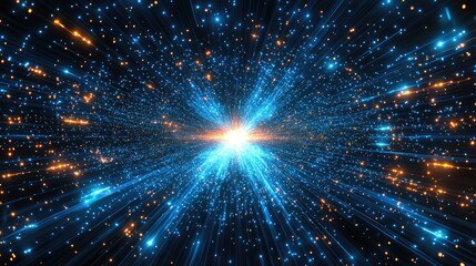 Abstract Blue And Orange Light Particle Burst