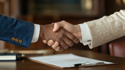 Handshake symbolizing agreement and partnership in business.