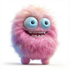 Fototapeta premium cute cotton candy monster with a fluffy, pastel-colored body, swirly eyes, and a happy smile, isolated on white