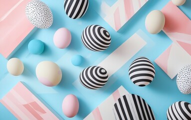 Modern mockup background with space for text decorated with geometric pastel Easter egg shapes creating a stylish and trendy layout for Easter