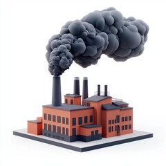 Obraz premium of A factory emitting thick black smoke, covering the sky with toxic clouds, highlighting industrial air pollution, isolated on white background