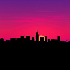 Vibrant city skyline at dusk with pink and purple hues featuring modern skyscrapers against a colorful sky urban landscape beauty silhouetted skyline cityscape architecture illustration building city 