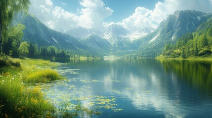 Serene River Meandering Through Lush Green Valley Under Cloudless Sky Paints Picture of Tranquility and Beauty