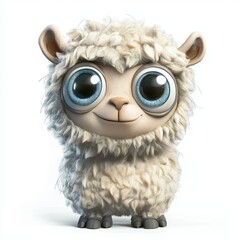 fluffy alpaca monster with soft pastel wool, tiny hooves, and big round eyes, isolated on white