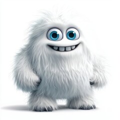 Obraz premium fluffy yeti with thick white fur, big round eyes, and a friendly smile, isolated on white