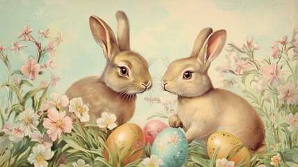 easter bunny and easter eggs postcard