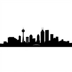Fototapeta premium Black-and-white silhouette of modern city skyline with tall buildings and clean design silhouetted skyline cityscape architecture illustration building city vector