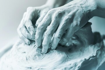 Close-up of hands sculpting clay, creating textured forms with delicate precision.
