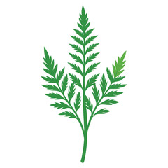 A stylized green plant silhouette against a white background.