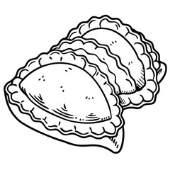 A simple line drawing of stacked dumplings or pastries.