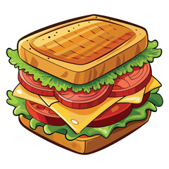 A cartoon-style sandwich with toasted bread and fresh lettuce.