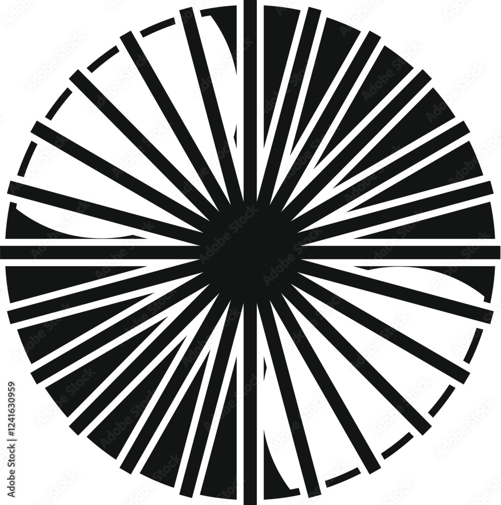 Poster black and white circle with radiating lines creating a dynamic visual effect