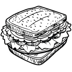 A sketch of a rectangular dish, possibly containing lasagna or a similar baked dish.