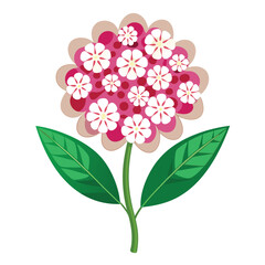 A stylized illustration of a flower cluster with pink petals and white blossoms.