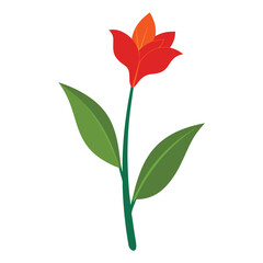 A stylized red flower with green leaves on a white background, emphasizing simplicity and beauty.