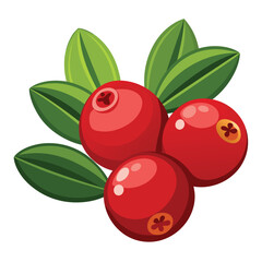 A graphic illustration of red berries with green leaves, emphasizing freshness and nature.