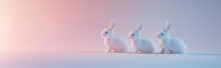 Obraz premium Minimalist luxury mockup background with space for text featuring a soft gradient, simple bunny silhouettes, and a refined seasonal aesthetic for Easter