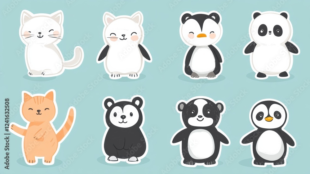 Poster cute animal stickers featuring various characters on a light blue background perfect for decorating 