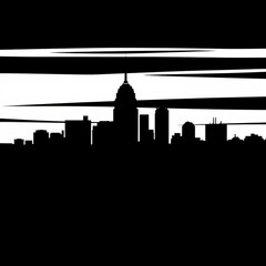 Fototapeta premium City skyline at sunset with music equalizer in the background silhouetted against a colorful sky silhouetted skyline cityscape architecture illustration building city vector