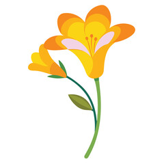 A vibrant illustration of yellow flowers with orange accents and green leaves.