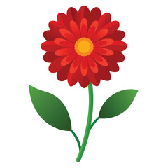 A vibrant red flower illustration with layered petals and a yellow center.