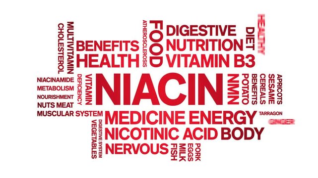 Niacin animated word cloud;text design animation tag kinetic typography seamless loop.