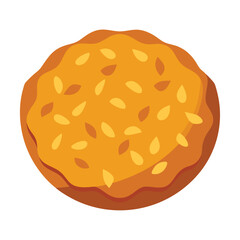 A stylized illustration of a cookie with various shades and textures.