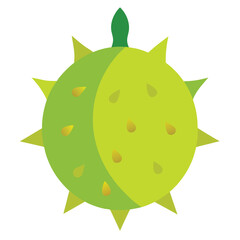 A stylized, cartoonish representation of a green, spiky fruit or plant with a playful design.