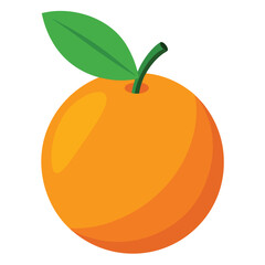 A stylized orange with a green leaf and stem, emphasizing simplicity and freshness.