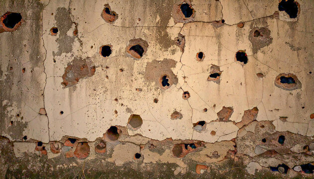 wall damaged by bullet holes