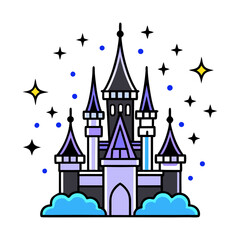 magical fairy-tale castle icon. enchanted floating castle with spires and stars. dreamy blue and purple castle design with glowing windows.