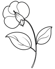 A simple, stylized illustration of a flower with curved petals and leaves.