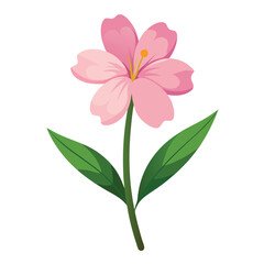 A simple, stylized pink flower with petals and a green stem on a white background.