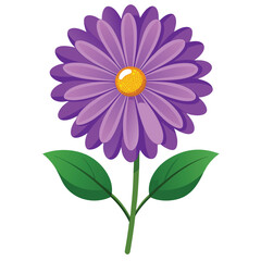 A vibrant purple flower with a yellow center, designed in a graphic style.