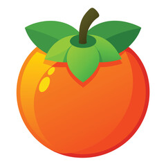 A vibrant illustration of an orange fruit with green leaves and a brown stem.