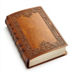 Obraz premium Leather-bound journal with a classic embossed cover, isolated on a bright white background