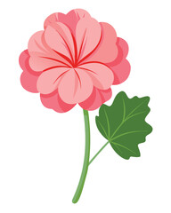 A stylized pink flower with green leaves, designed for decorative or illustrative purposes.