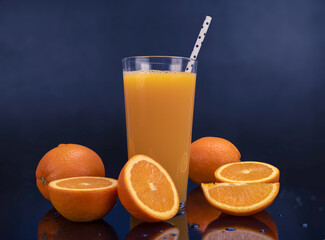 Orange juice healthy drink for breakfast on black background