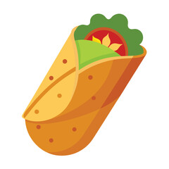 A colorful illustration of a wrapped tortilla with fresh vegetables.