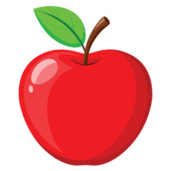 A vibrant red apple with a green leaf and brown stem, symbolizing health and freshness.