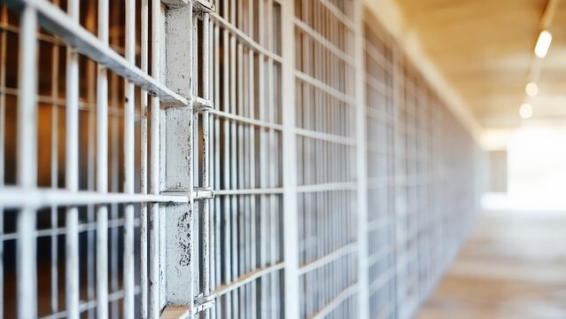close-up of prison bars with blurred background and subtle bokeh effect, justice system, and security