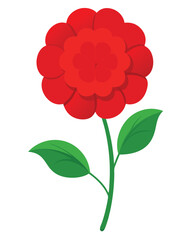 Obraz premium A vibrant red flower with layered petals and a green leaf, designed in a simple graphic style.