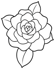 A stylized illustration of a flower with intricate petals and leaves.