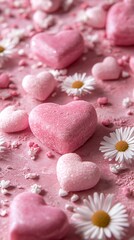 Pink Hearts and Daisies: A Romantic Still Life Photography.