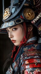 Obraz premium A woman dressed in traditional Chinese attire, adorned with intricate patterns and colors, stands confidently amidst a blurred background.