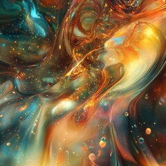 Naklejka premium Vivid abstract artwork showcasing swirling colors and cosmic elements in a captivating display of movement and energy. Generative AI