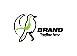 Minimalist bird logo, green and black color scheme, stylized dove silhouette